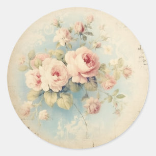 Sticker Rond Finesse en détresse, Rose Shabby Chic