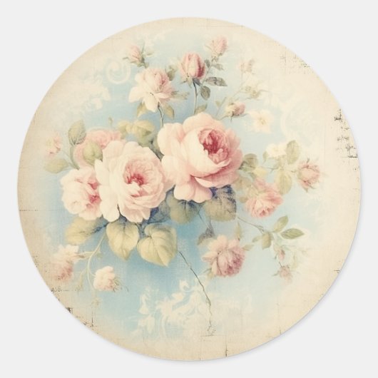 Sticker Rond Finesse en détresse, Shabby Chic rose (Devant)
