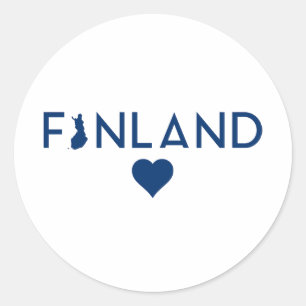 Sticker Rond Finlande Carte et Coeur Blanc Bleu