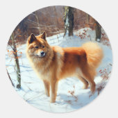 Sticker Rond Finnish Spitz Qu'il neige Noël (Devant)