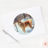 Sticker Rond Finnish Spitz Qu'il neige Noël (Enveloppe)
