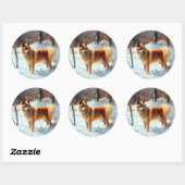 Sticker Rond Finnish Spitz Qu'il neige Noël (Feuille)