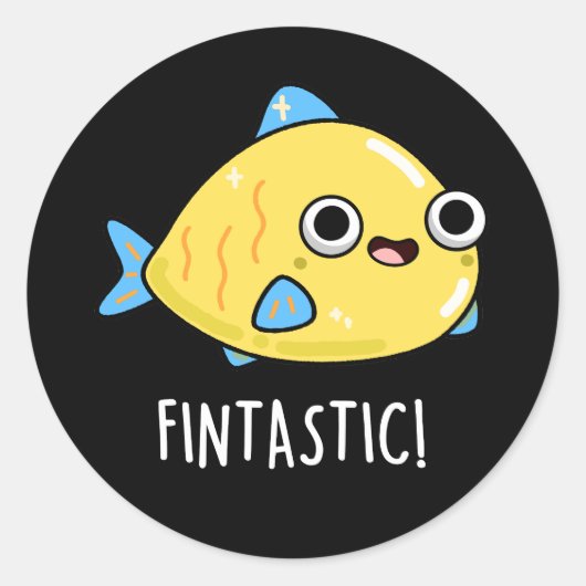 Sticker Rond Fintastic Funny Fish Pun Dark BG (Devant)