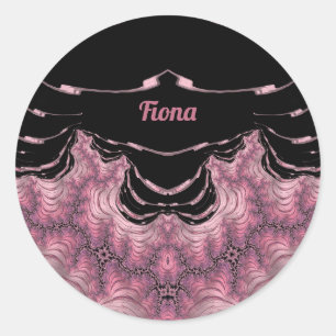 Sticker Rond FIONA ~ Noir et Rose ~