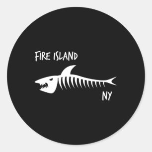 Sticker Rond Fire Island Ny Shark Skeleton Blanc Imprimer