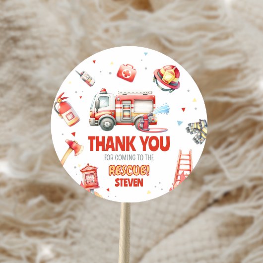 Sticker Rond Fire Truck Birthday Party 