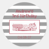 Sticker Rond Fire Truck Red Boys Fun Anniversaire Favoriser (Devant)