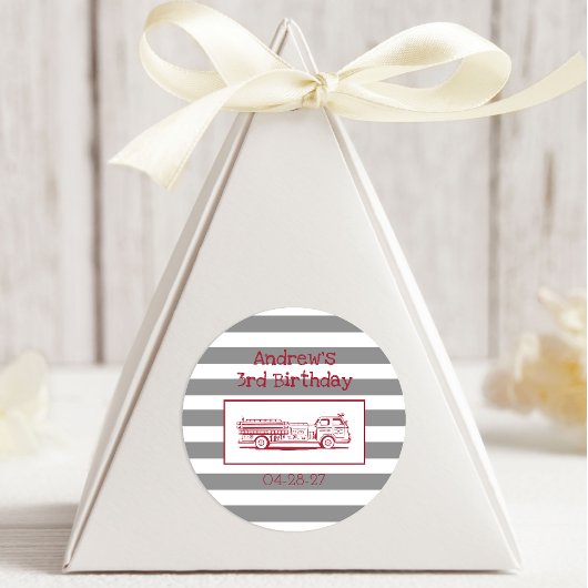 Sticker Rond Fire Truck Red Boys Fun Anniversaire Favoriser