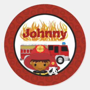 Sticker Rond FIREFIGHTER dalmatian fire truck Nom du FEU #2 03B
