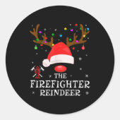 Sticker Rond Firefighter Reindeer Family Matching Christmas Pjs (Devant)