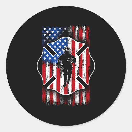 Sticker Rond Firefighter Shield Drapeau américain Patriotique U (Devant)