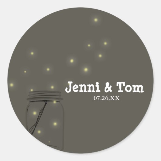 Sticker Rond Fireflies Mason Jar Mariage rustique Favoriser Sti (Devant)