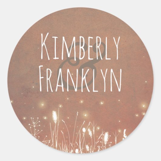Sticker Rond Fireflies Night Field Mariage campagnard rustique (Devant)
