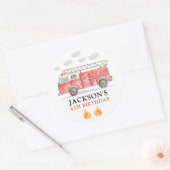 Sticker Rond Firetruck Calling All Firefigthers Boy Birthday (Enveloppe)