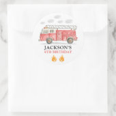 Sticker Rond Firetruck Calling All Firefigthers Boy Birthday (Sac)