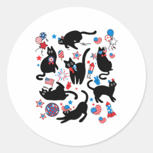 Sticker Rond Firework 4 juillet Black Cat Usa Drapeau mou Cat K