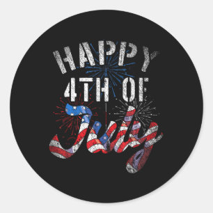 Sticker Rond Fireworks Happy 4 juillet Us Drapeau Américain 4th