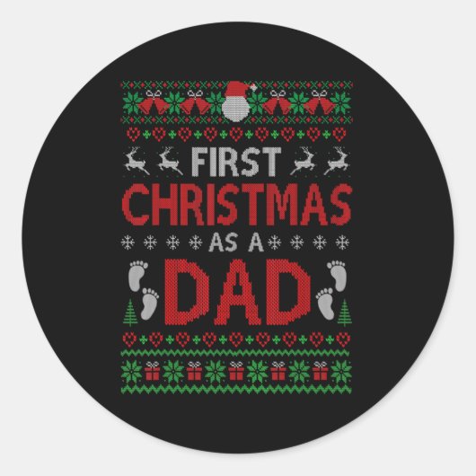 Sticker Rond First Christmas As A Dad Matching Xmas New Daddy (Devant)