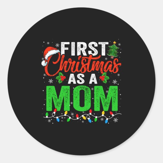 Sticker Rond First Christmas As A Mom Xmas Lights New Dad Chris (Devant)