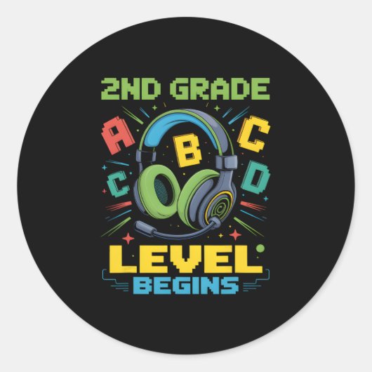 Sticker Rond First Day Of 2nd Grade Level Begins Shirt Gamer Bo (Devant)