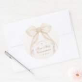 Sticker Rond First Holly Communion Gold Cross Ivory Bow (Enveloppe)
