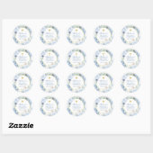 Sticker Rond First Holy Communion Dusty Blue Floral (Feuille)