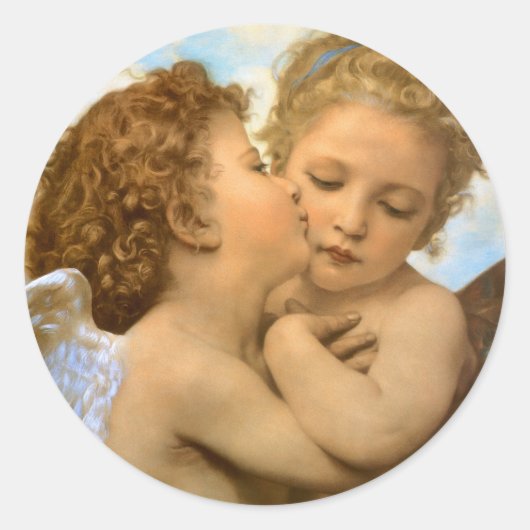 Sticker Rond First Kiss (détail d'ange) par Bouguereau (Devant)