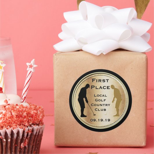 Sticker Rond First Place Gold Golf ou Save the Date Golf Event (Fête)