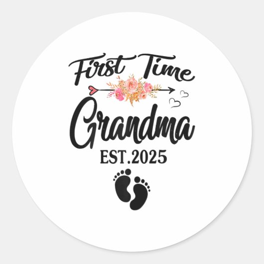 Sticker Rond First Time Grandma 2025 Mothers Day Promoted To Gr (Devant)