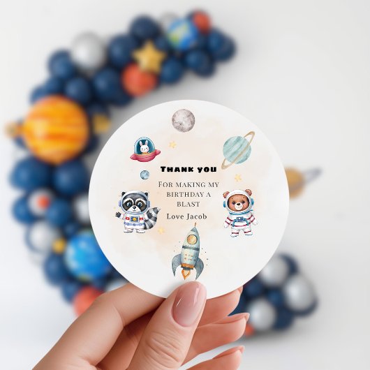 Sticker Rond First Trip Around the Sun Birthday space animals