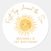 Sticker Rond First Trip Around The Sun Boy's Birthday (Devant)