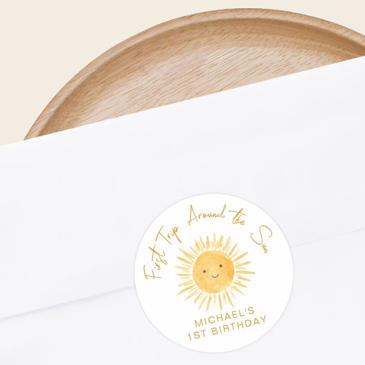 Sticker Rond First Trip Around The Sun Boy's Birthday