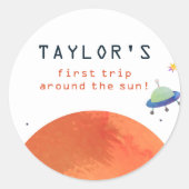 Sticker Rond First Trip Around The Sun Space Boy Birthday (Devant)