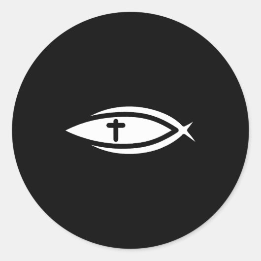 Sticker Rond Fish Cross Jesus Christian Prayers Mens Womens  (Devant)