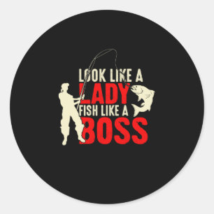 Sticker Rond Fisher Cadeau Une Lady Poisson Comme Un Patron