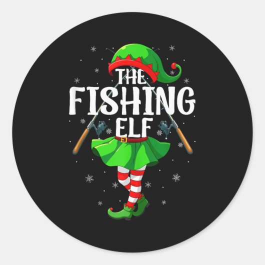 Sticker Rond Fishing Elf Christmas Girls Women Elf Squad Xmas F (Devant)