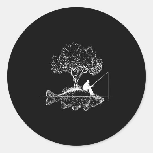Sticker Rond Fishing Fish Island Surreal Carp Angler (Devant)