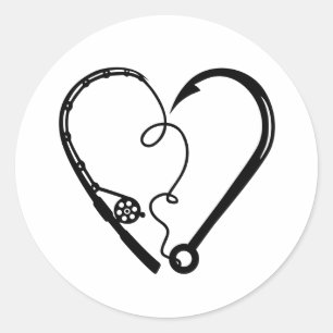 STICKER ROND FISHING ROD HEART HOOK