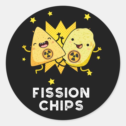Sticker Rond Fission Chips drôle Physique Nourriture Pun Dark B (Devant)