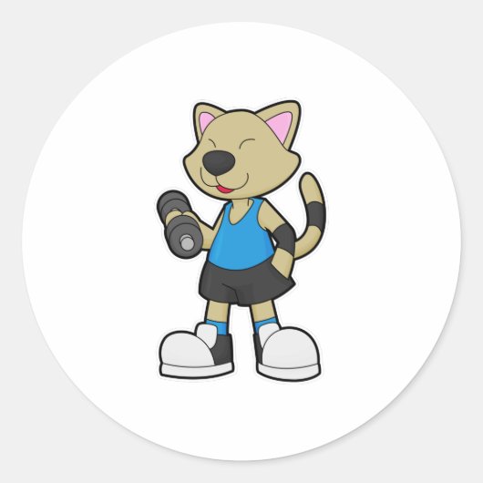Sticker Rond Fitness au chat avec Dumbbell (Devant)