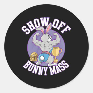 Sticker Rond Fitness Bunny Bodybuilder Show Off Bunny M Funny R