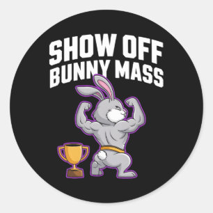 Sticker Rond Fitness Bunny Bodybuilder Show Off Bunny M Funny R