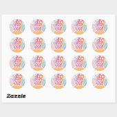 Sticker Rond Five est une Vibe Retro Sunshine Rainbow Daisy (Feuille)
