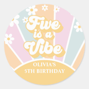 Sticker Rond Five est Vibe pastel Retro Sunshine daisy boho