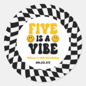 Sticker Rond Five Is A Vibe Retro Fifth 5th Birthday Party (Devant)