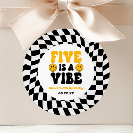 Sticker Rond Five Is A Vibe Retro Fifth 5th Birthday Party