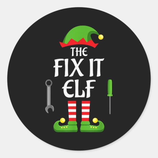 Sticker Rond Fix It Elf Family Matching Group Christmas (Devant)