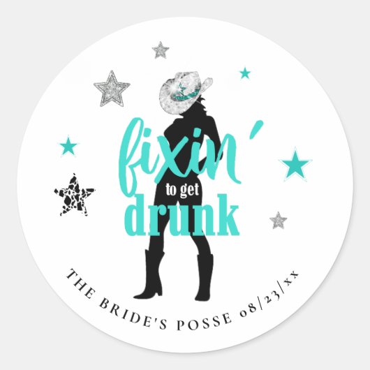 Sticker Rond Fixin 'The Posse Disco Bachelorette Teal ID925 (Devant)