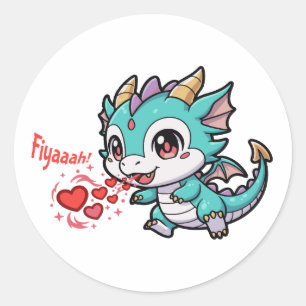 Sticker Rond Fiyaaah Bébé Dragon Mignon Chibi Anime Kawaii Cœur