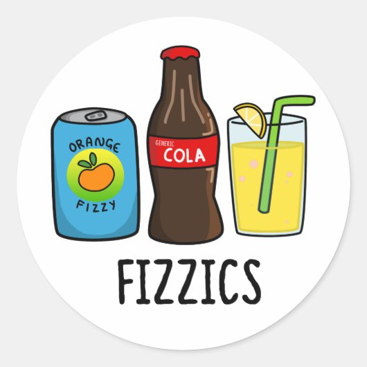 Sticker Rond Fizzics Funny Fizzy Cola Boissons Pun (Devant)